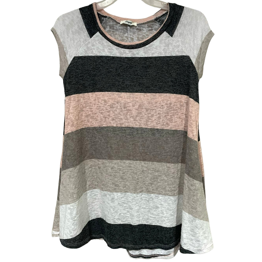 Eloges Knit Sweater Shirt Dress sz Small Black, Pink, Gray, White Striped Mini